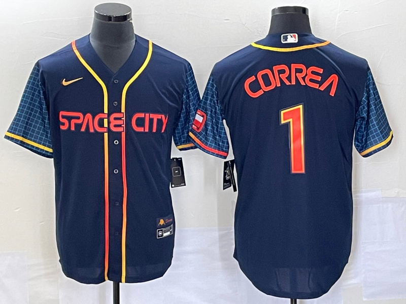 Men's Houston Astros Carlos Correa #1 Navy 2022 City Connect Jersey